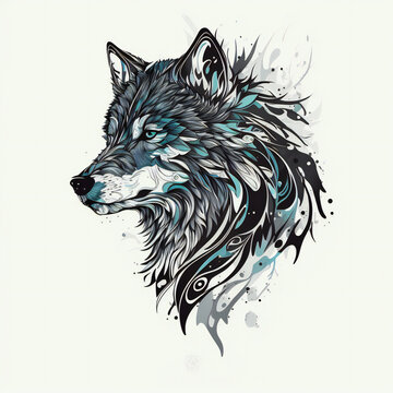 wolf head vector illustration, very highly detailed, isolated on blank white background, logo or design, generative AI