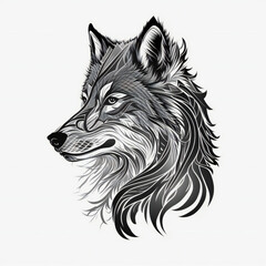wolf head vector illustration, very highly detailed, isolated on blank white background, logo or design, generative AI