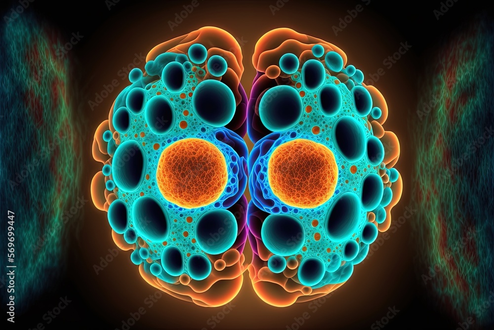Poster 2d abstract image of cells dividing or undergoing mitosis generative ai