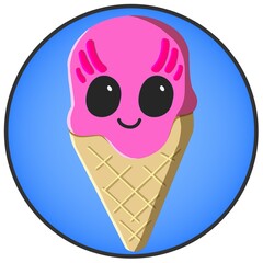 Pink color ice cream cone kawaii style cartoon