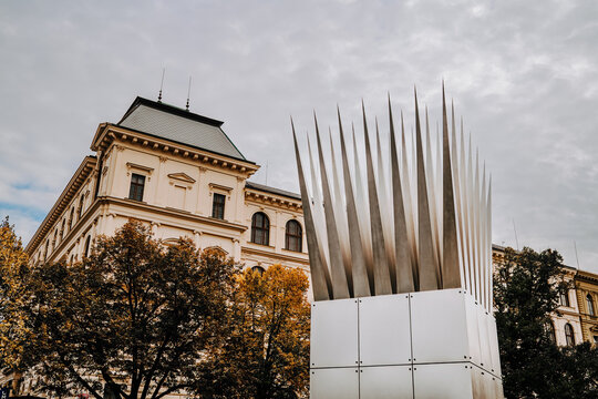 Prague, Czech - October 2022. View of Jan palach memorial in Prague. Autumn season.