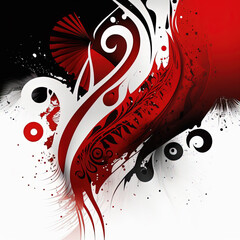 abstract tribal pacific island style illustration in black, white and red - Created with generative AI technology - obrazy, fototapety, plakaty