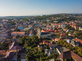 Aerial vIew of city Uzhgorod by drone. Summer Ukraine Zakarpatia region, West Ukraine.