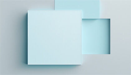 Pastel blue empty paper texture background template, banner for advertising. Rectangular geometric shapes. Copy space. space for text. AI generated.