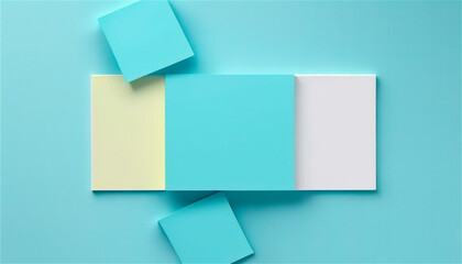 Fototapeta premium Pastel blue empty paper texture background template, banner for advertising. Rectangular geometric shapes. Copy space. space for text. AI generated.