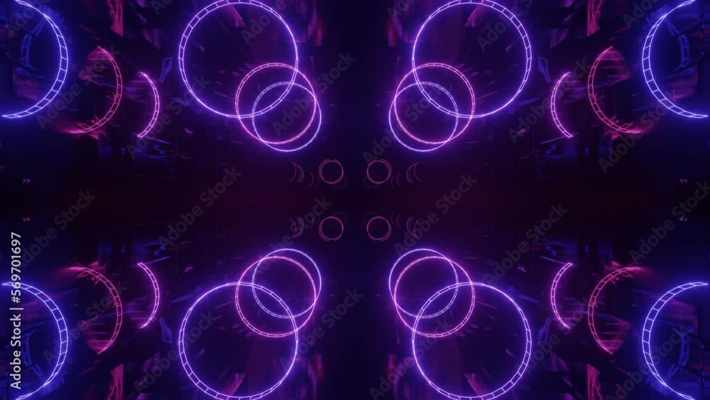 Poster glow sci fi symmetrical construction. vj loop trendy neon tunnel. hi tech neon tunel. sci-fi flight 