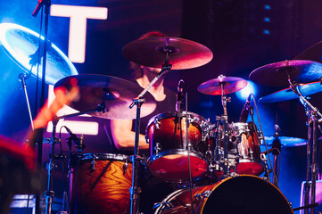 Fototapeta na wymiar Details of a drum set at a rock concert