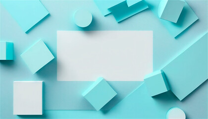 Fototapeta na wymiar Pastel blue empty paper texture background template, banner for advertising. Rectangular geometric shapes. Copy space. space for text. AI generated.