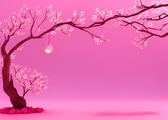 Fototapeta na wymiar Cherry Blossom tree on a pink background, Generative AI illustration