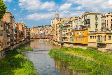 Colorful houses and Eiffel bridge in Girona