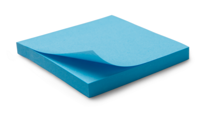 Stack of blue office stickers isolated on white background with shadow