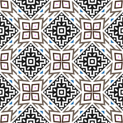 Vector geometric ornament in ethnic style. Seamless pattern with  abstract shapes, repeat tiles. Repeating pattern for decor, textile and fabric.