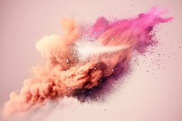 Fototapeta premium pink and peace smoke with shiny glitter particles abstract, background in peach, ai