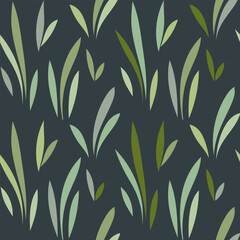 Fototapeta premium Floral leaf seamless pattern. Spring grass leaves vector background, flower herb textile print, bamboo grass brunches