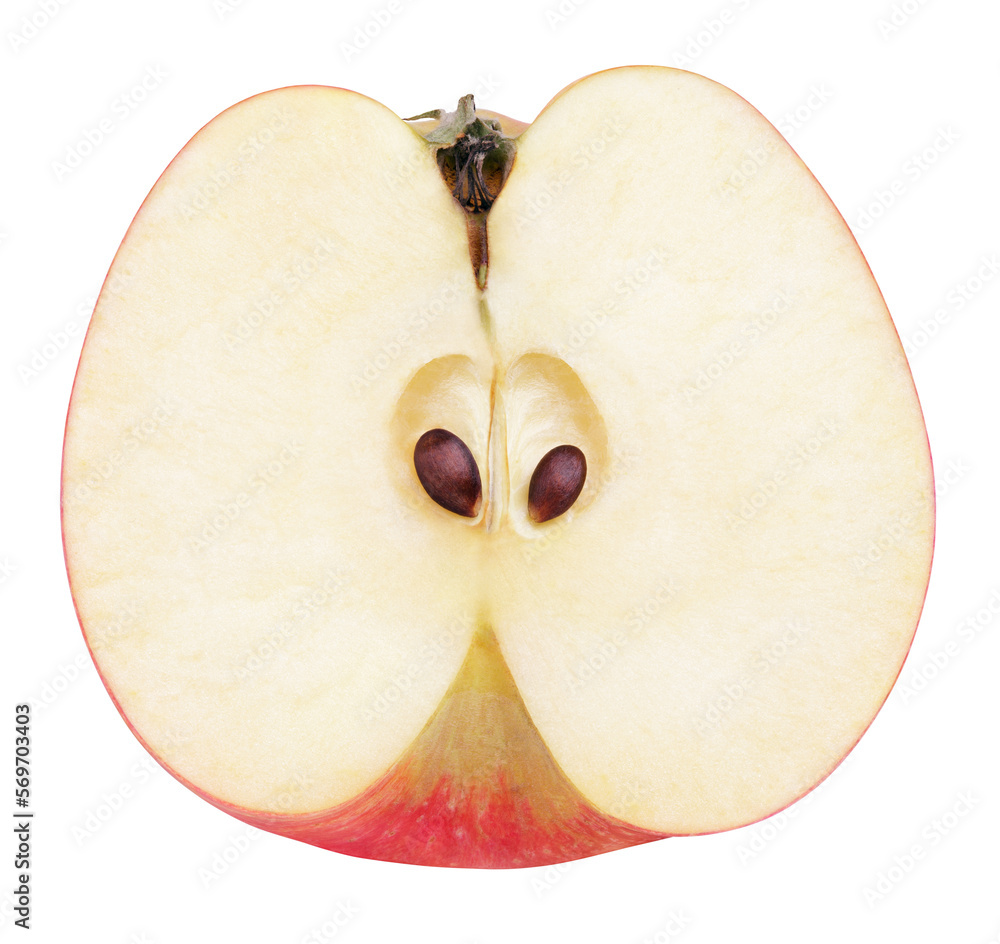 Poster ripe red apple half fruit isolated on transparent background. half of red apple fruit - Posters