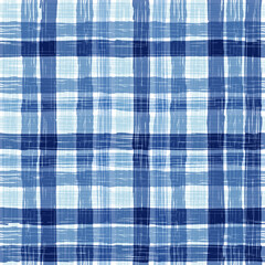 Gingham seamless pattern. blue watercolors checkered plaid, rustic tartan background, vector summer picnic textile, rustic farmhouse print