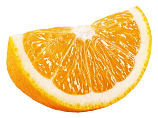 Ripe wedge of orange citrus fruit isolated on transparent background