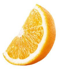 Ripe wedge of orange citrus fruit isolated on transparent background