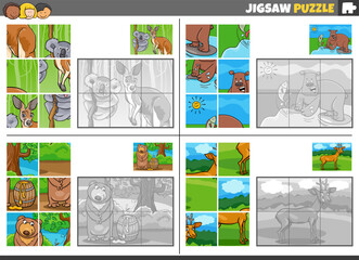 jigsaw puzzle game set with cartoon wild animals
