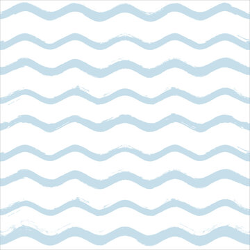 Seamless Wave Pattern, Hand drawn water sea vector background. Wavy beach print, curly grunge paint lines, watercolor illustration