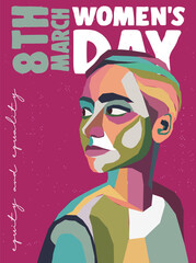 Womens Day young woman face in pastel colors collage poster design