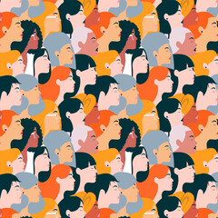 Papel digital del día de la mujer. Ilustración minimalista de mujeres de diferentes etnias. 8 de Marzo dia internacional de la mujer.