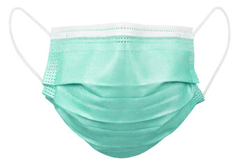 Green medical protective face or surgical mask isolated on transparent background. Monkeypox...