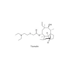Tiamulin  flat skeletal molecular structure Pleuromutilin antibiotic drug used in  treatment. Vector illustration.