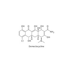 Demeclocycline  flat skeletal molecular structure Tetracycline antibiotic drug used in  treatment. Vector illustration.