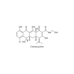 Omadacycline flat skeletal molecular structure Tetracycline antibiotic drug used in  treatment. Vector illustration.
