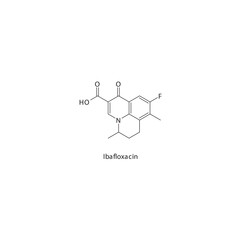 Ibafloxacin  flat skeletal molecular structure Veterinary Fluoroquinolone antibiotic drug used in  treatment. Vector illustration.