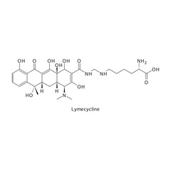 Lymecycline flat skeletal molecular structure Tetracycline antibiotic drug used in  treatment. Vector illustration.