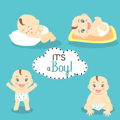 Cute baby set on green background it'a a boy