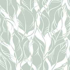 Fototapeta premium Leaves Pattern. Tropic Palm Leaves Seamless Vector Background, Graphic Jungle Print