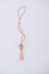 Rosary islamic top view white background