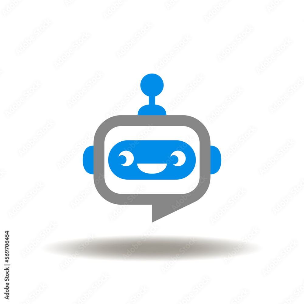 Poster vector illustration of robot talk balloon. icon of chatbot service. symbol of support bot.