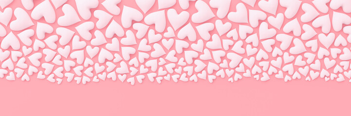 White hearts border on pastel pink background for Valentine's day or other romantic themed background. 3d Render.