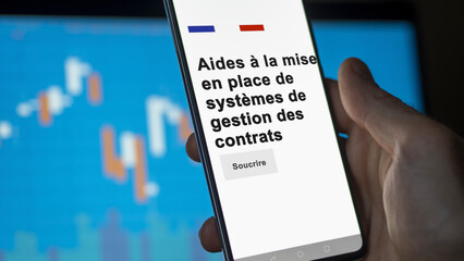 An entrepreneur subscribing to a support. Text in French: Support to the implementation of contract...