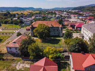 Fototapeta na wymiar Aerial vIew by drone. Summer. Castle of Saint Miklos, Zakarpattia Ukraine Castles 