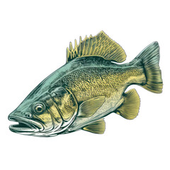 Golden Dorado Illustration, Fish, 3d render illustration in realistic style, Whole fish on transparent background. Generative AI.
