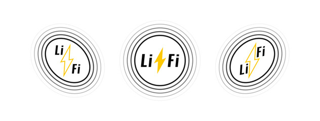 Li-fi wireless logo set with waves. Light Fidelity. Visible light communication. Fast wireless communication technology by special LED lamps. Internet and networking. Vector illustration