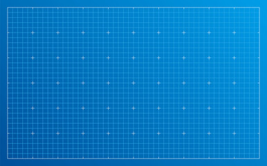 Blueprint background with empty space. Architectural blue graph paper with square grid. Vector illustration