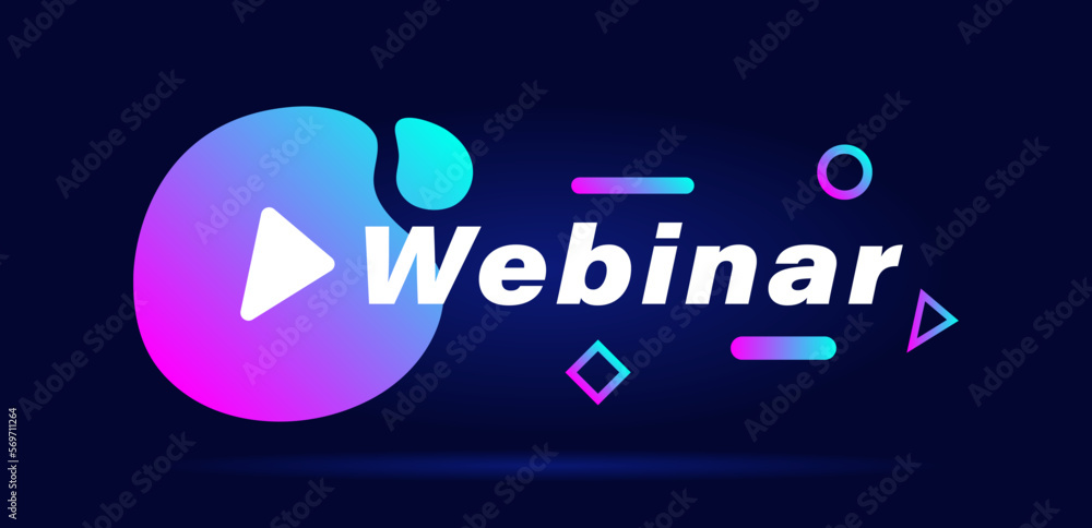 Aufkleber webinar geometric badge with play button. colorful design with different geometric element. modern f