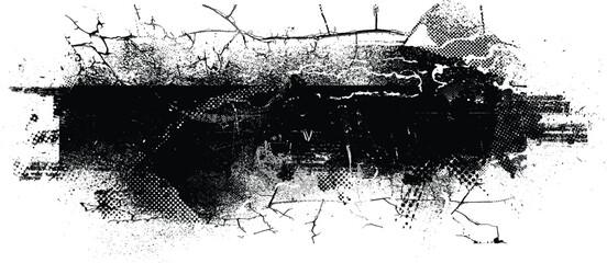Glitch distorted grunge layer  . Noise destroyed texture . Trendy defect error shapes . Overlay grunge texture . Distressed effect .Vector shapes with a halftone dots screen print texture.