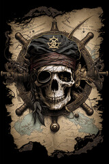 Fototapeta premium pirate-style skull, with eye patches, bandanas