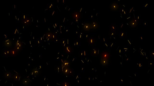 Abstract orange fiery sparks and smoke from a bonfire with fire, abstract background. Video 4k, motion design