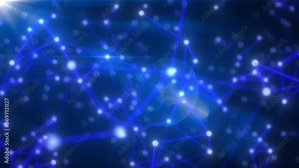 Poster abstract high tech blue glowing lines with dots and plexus triangles, abstract background. video 4k,