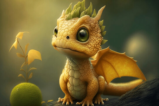 Little baby dragon in the forest created with Generative AI