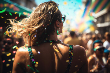 Confetti Crowds at a Summer Brazilian Carnival Party. Generative AI.
