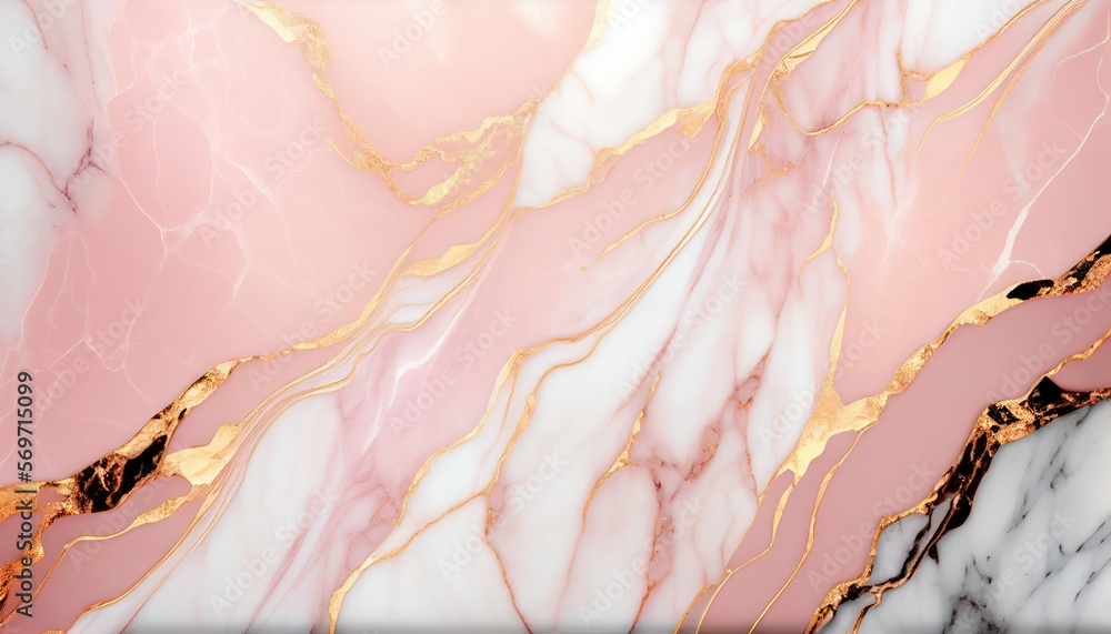 Wall mural Abstract pink marble liquid texture with gold splashes, rose luxury background